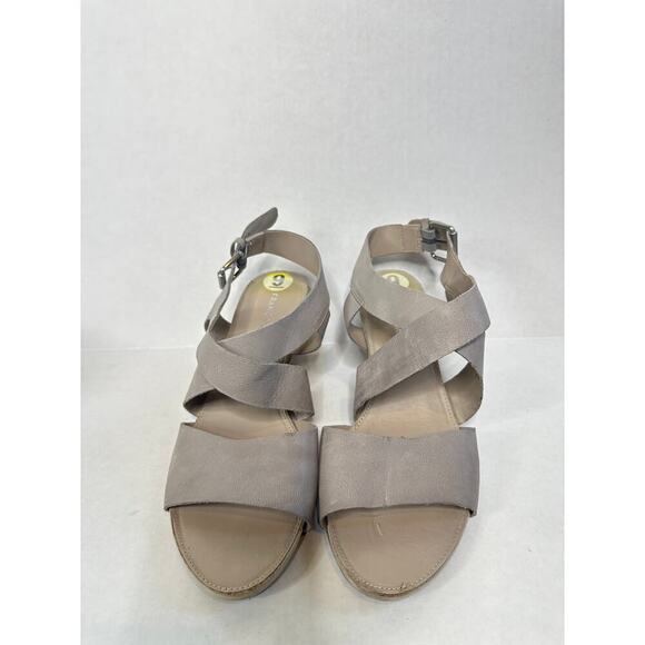 Franco Sarto Size 9 Gray Silver Leather Wedge Dania Strap Sandals Beach Vacation - Picture 4 of 14